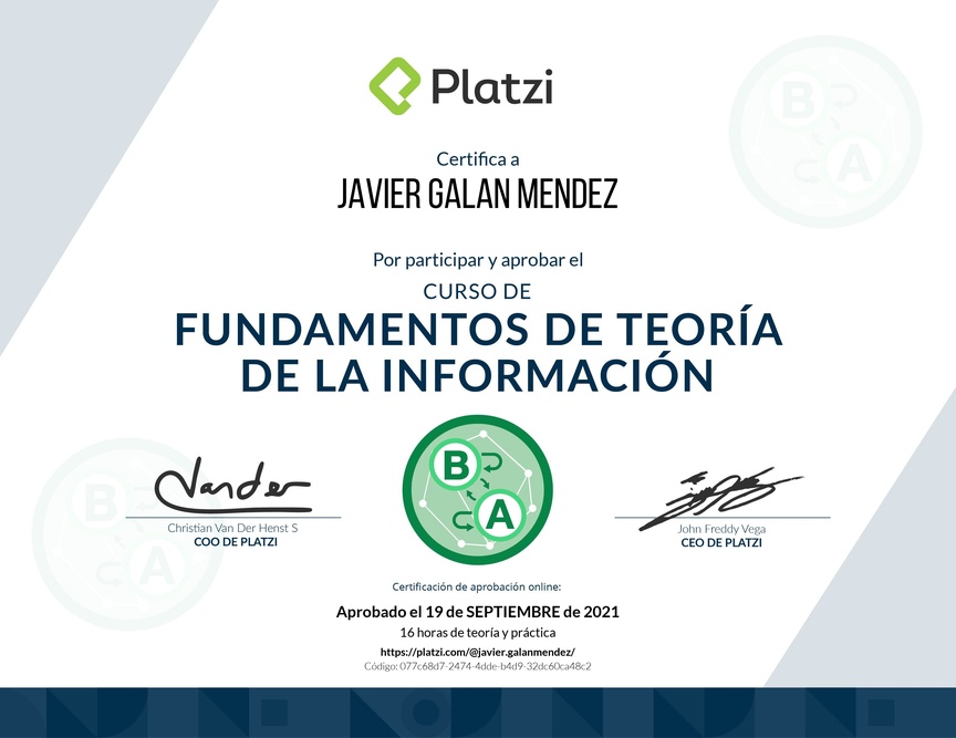 Diploma del Curso de Fundamentos de Teoría de la Información