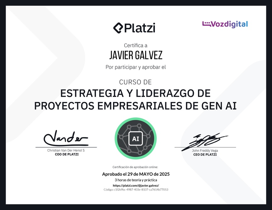 Diploma del Curso de Estrategia y Liderazgo de Proyectos Empresariales de Gen AI