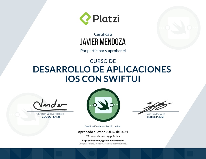 Diploma del Curso de Desarrollo de Aplicaciones iOS con SwiftUI