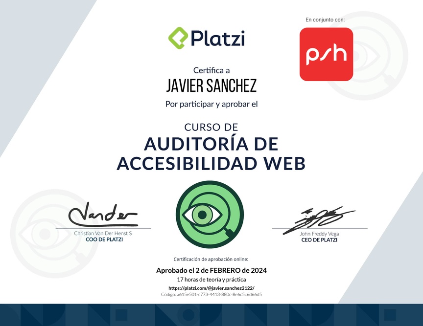 Diploma del Curso de Accesibilidad Web: Auditoría de Proyectos