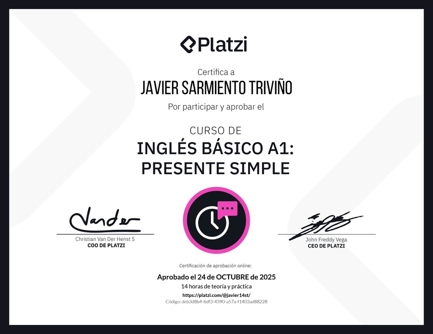 Diploma del Curso de Inglés Básico A1: Presente Simple