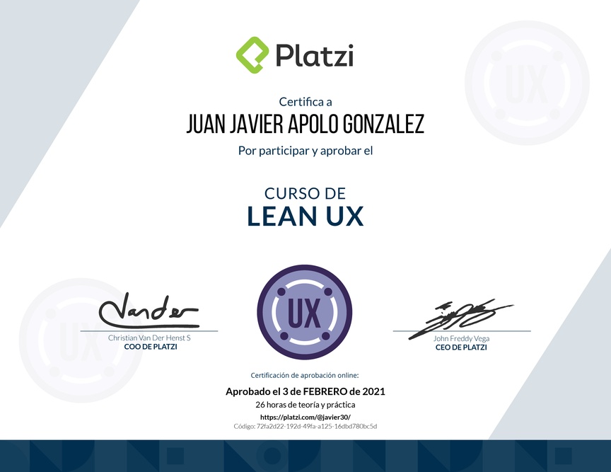 Diploma del Curso de Lean UX Práctico