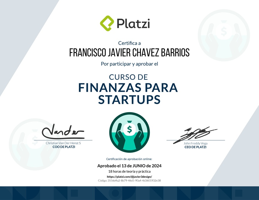 Diploma del Curso de Finanzas para Startups