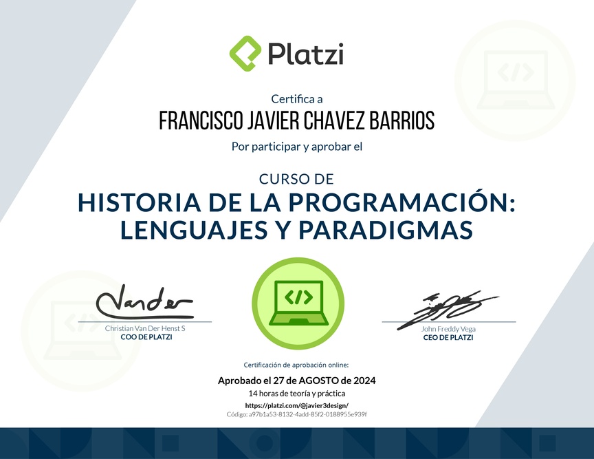 Diploma del Curso de Historia de la Programación: Lenguajes y Paradigmas