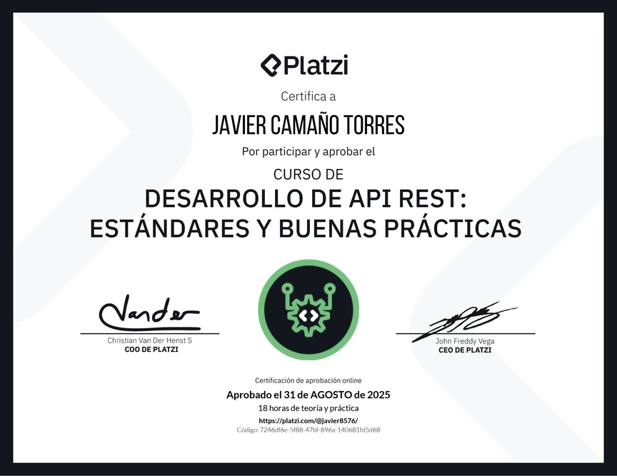 Diploma del Curso de Estándares y Buenas Prácticas para API REST con Laravel