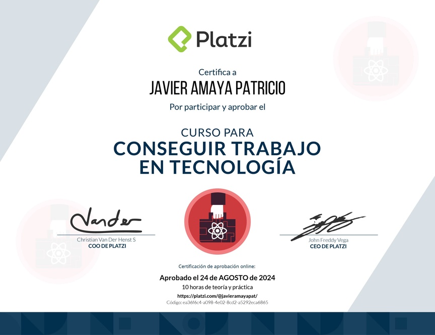 Diploma del Curso para Conseguir Trabajo en Tecnología