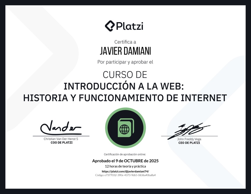 Diploma del Curso de Introducción a la Web: Historia y Funcionamiento de Internet
