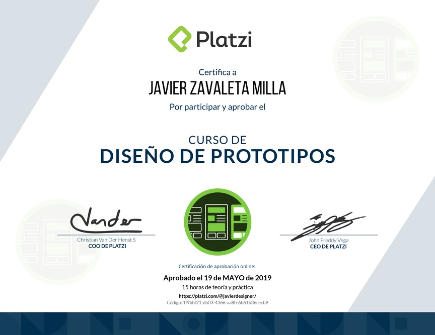 Diploma del Curso de Diseño de Prototipos 2018