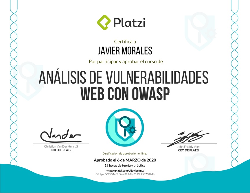 Diploma del Curso de Análisis de Vulnerabilidades Web con OWASP 2017