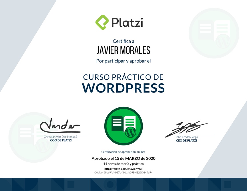 Diploma del Curso de WordPress Práctico