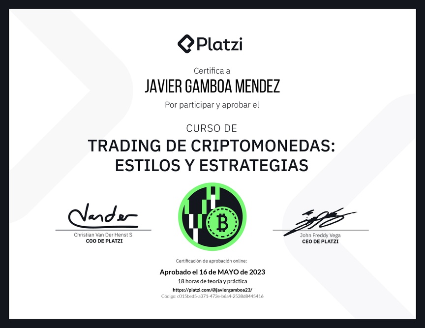 Diploma del Curso de Trading de Criptomonedas: Estilos y Estrategias