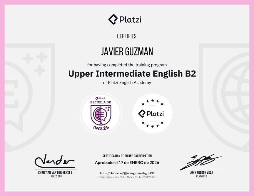 Diploma de la Ruta de Aprendizaje de Inglés Intermedio Alto B2