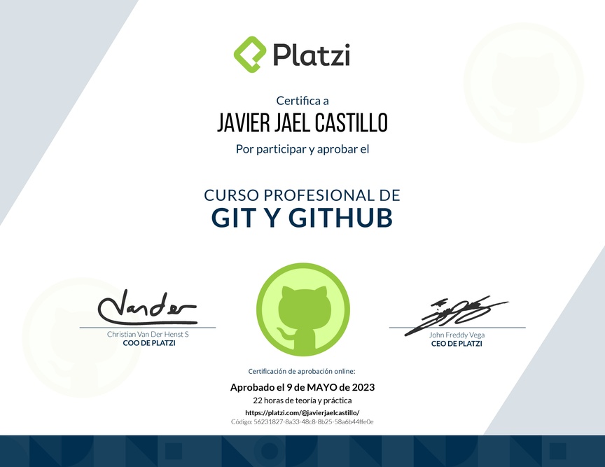 Diploma del Curso Profesional de Git y GitHub