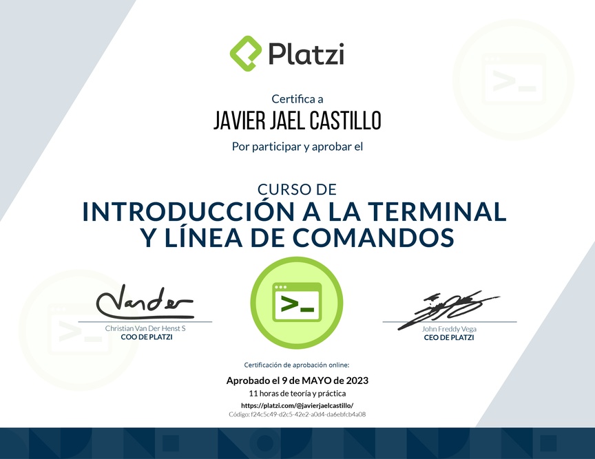 Diploma del Curso de Introducción a la Terminal y Línea de Comandos