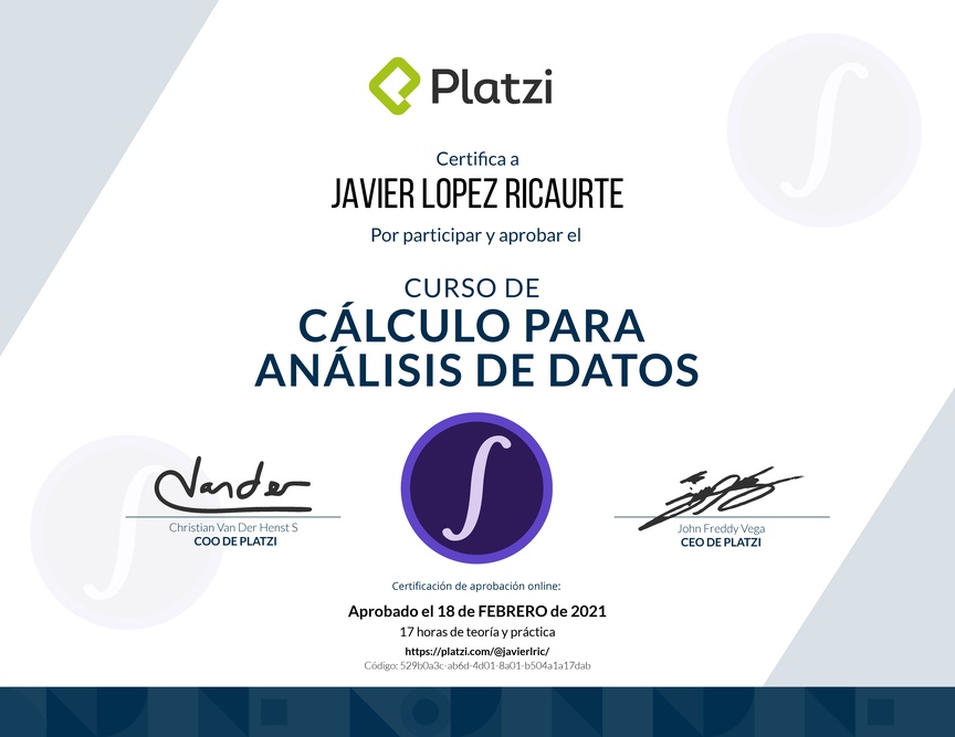Diploma del Curso de Cálculo para Análisis de Datos
