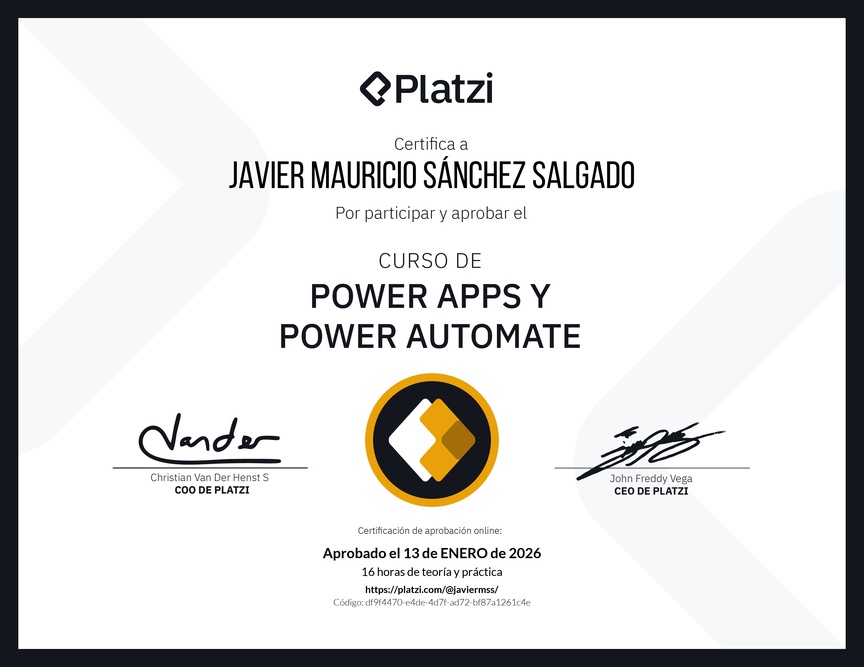 Diploma del Curso de Power Apps y Power Automate