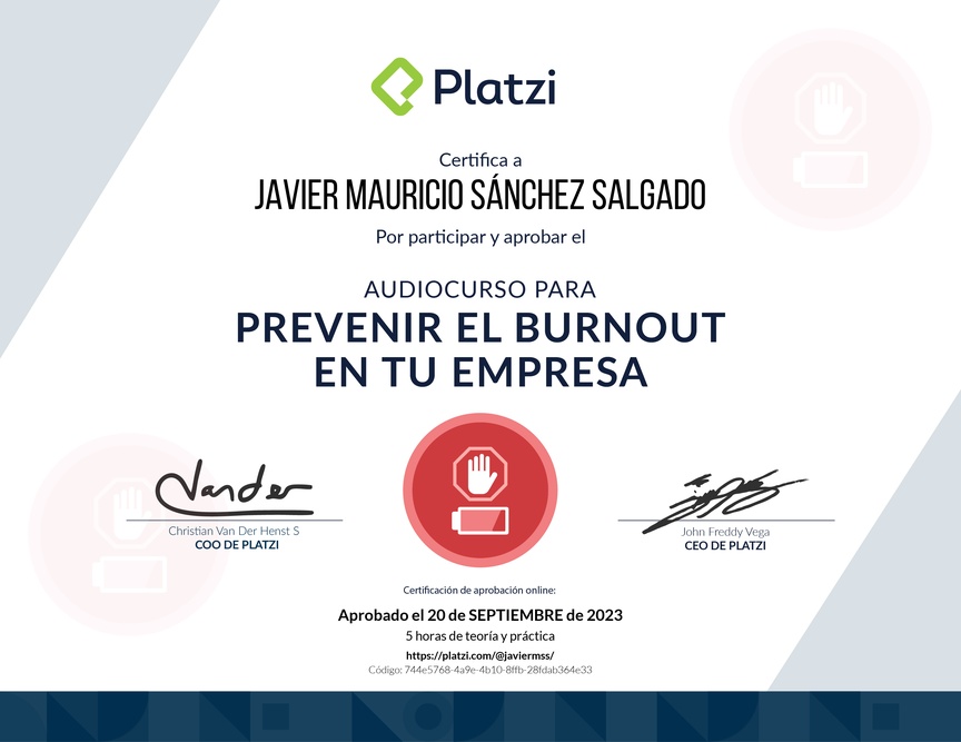 Diploma de Audiocurso para Prevenir el Burnout en tu Empresa