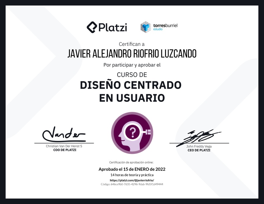 Diploma del Curso de Diseño Centrado en Usuario