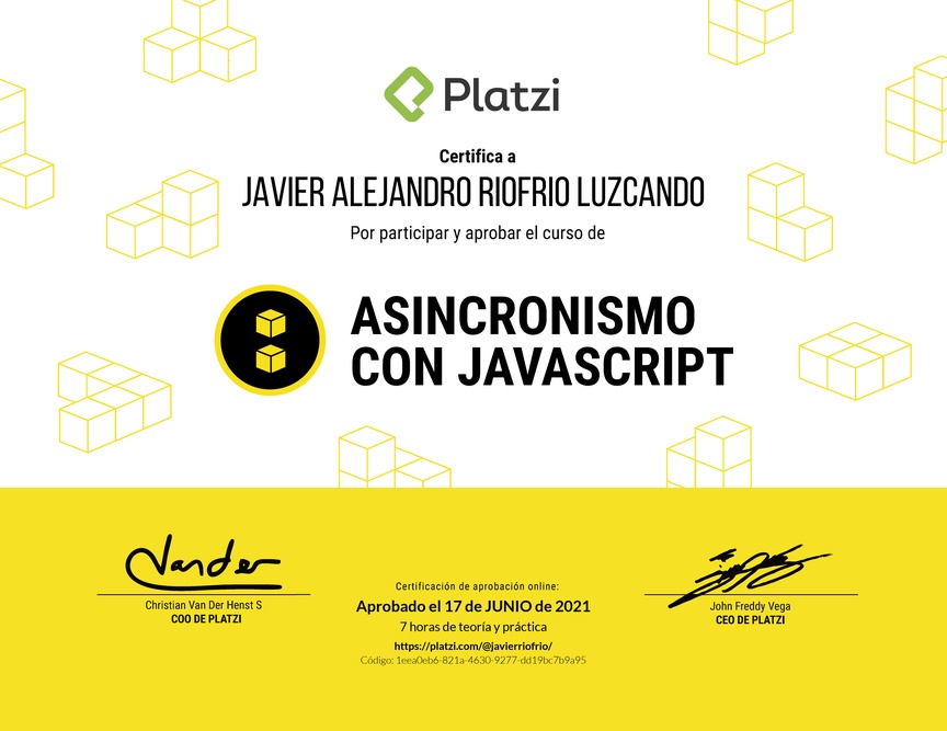Diploma del Curso de Asincronismo con JavaScript 2019