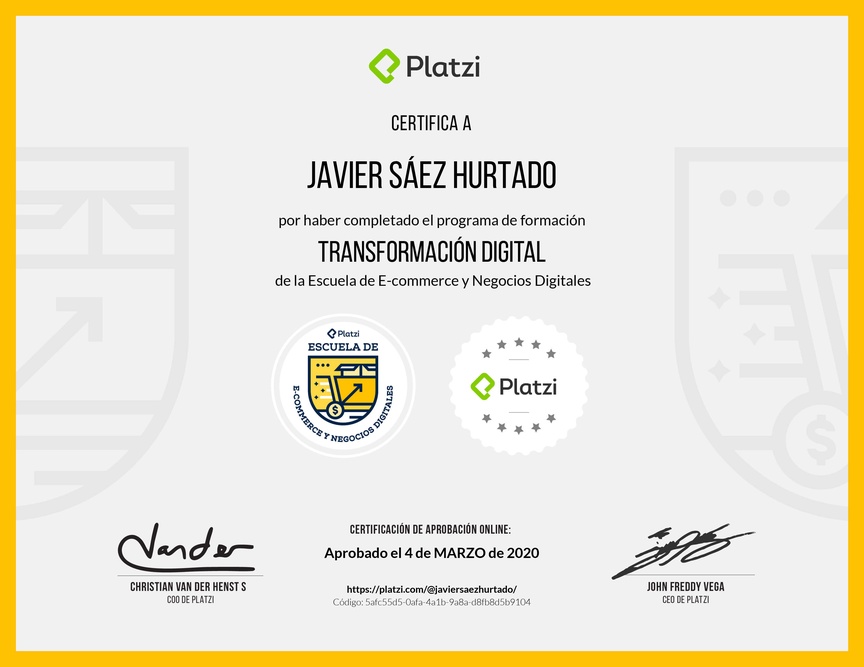 Diploma de la Ruta de Aprendizaje de Transformación Digital