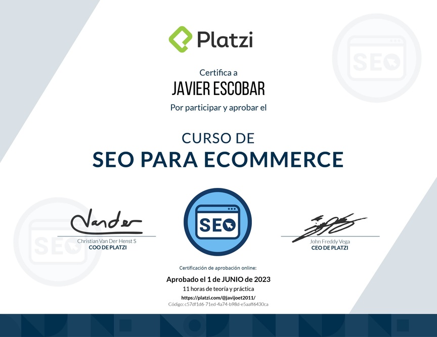 Diploma del Curso de Técnicas SEO para E-Commerce