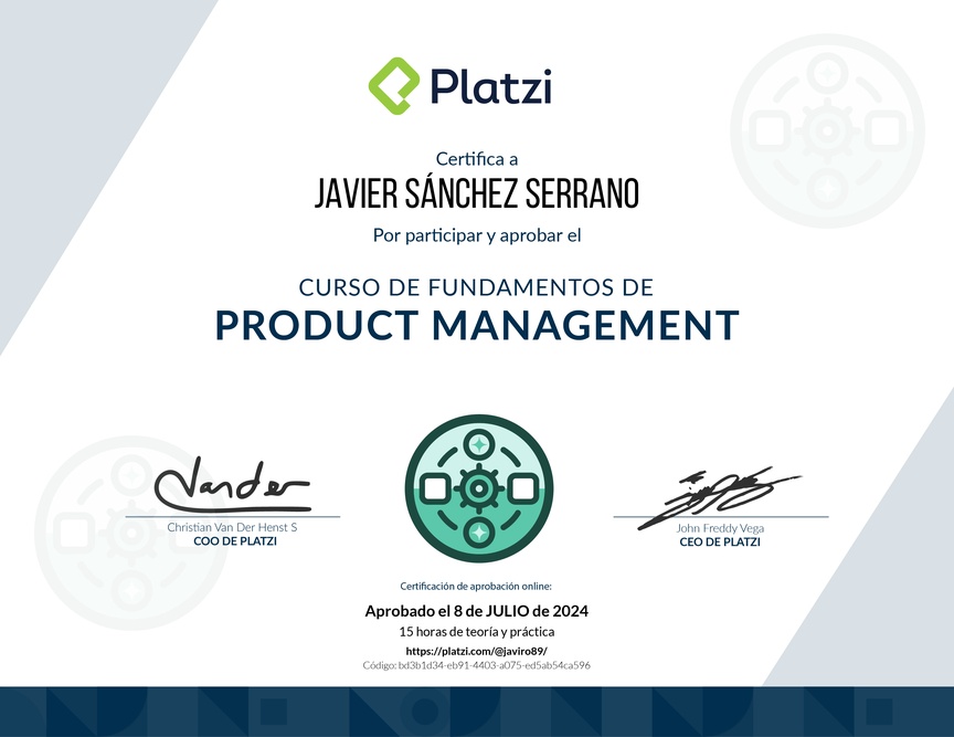 Diploma de Audiocurso de Fundamentos para Product Managers