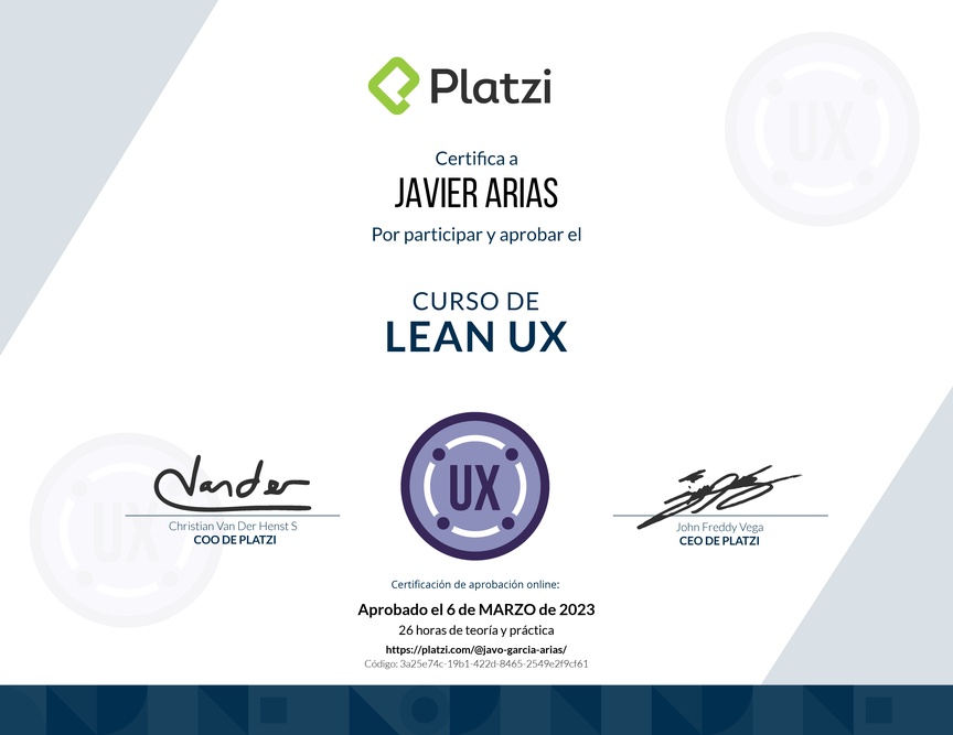 Diploma del Curso de Lean UX Práctico