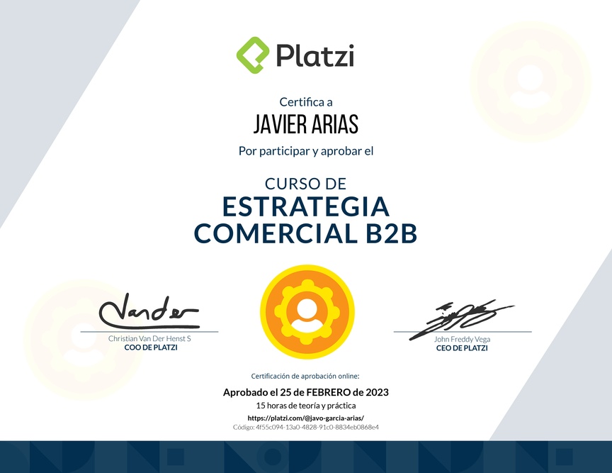 Diploma del Curso de Estrategia Comercial B2B