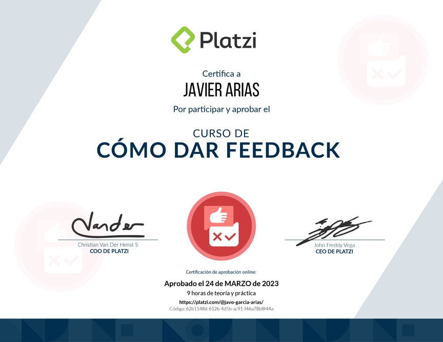 Diploma de Audiocurso de Cómo Dar Feedback