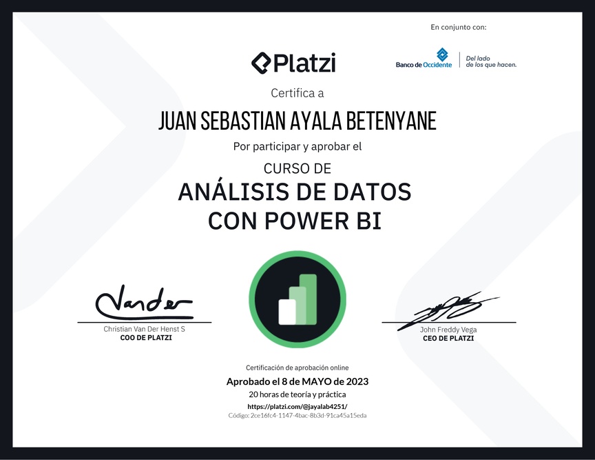 Diploma del Curso de Análisis de Datos con Power BI
