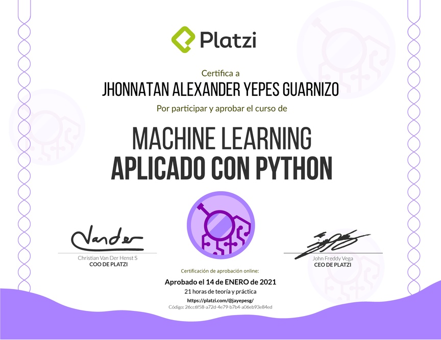 Diploma del Curso de Machine Learning Aplicado con Python