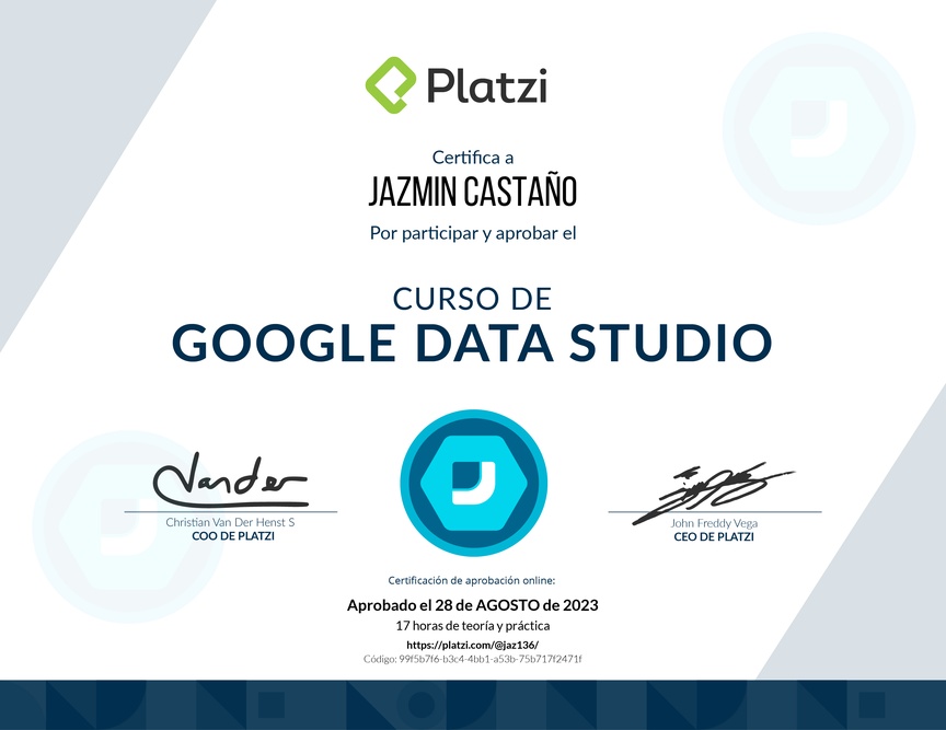 Diploma del Curso de Google Data Studio