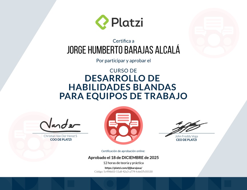 Diploma del Curso de Desarrollo de Habilidades Blandas para Equipos de Trabajo