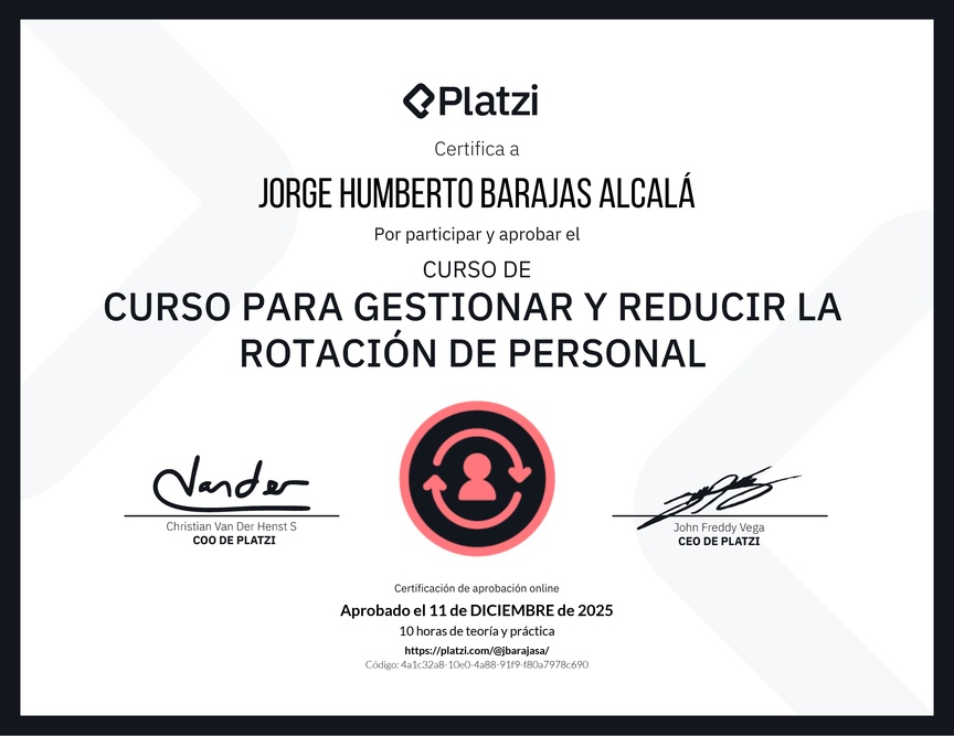 Diploma del Curso para Gestionar y Reducir la Rotación de Personal