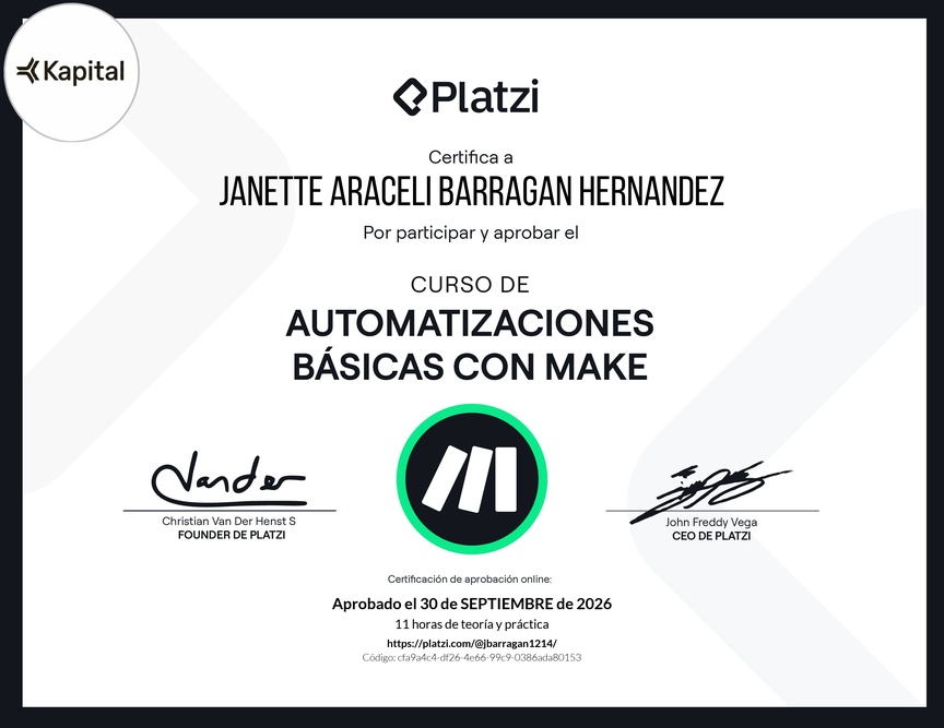 Diploma del Curso de Automatizaciones Básicas con Make
