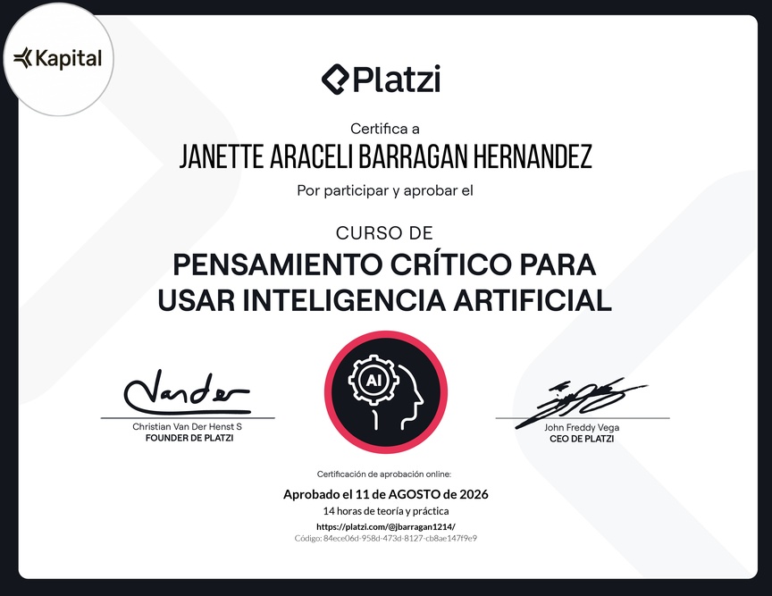 Diploma del Curso de Pensamiento Crítico para usar Inteligencia Artificial