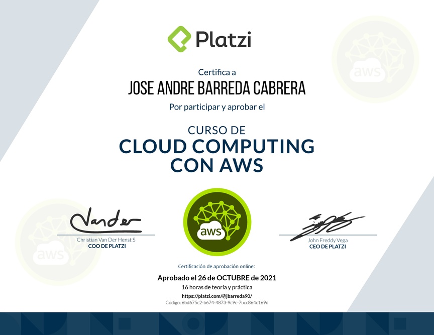 Diploma del Curso Práctico de Cloud Computing con AWS