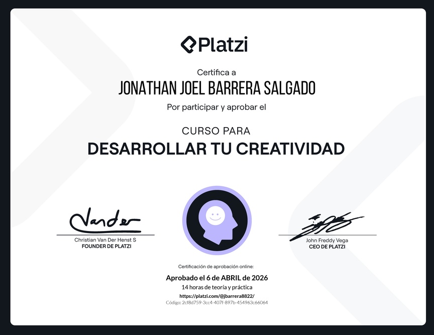 Diploma del Curso para Desarrollar tu Creatividad