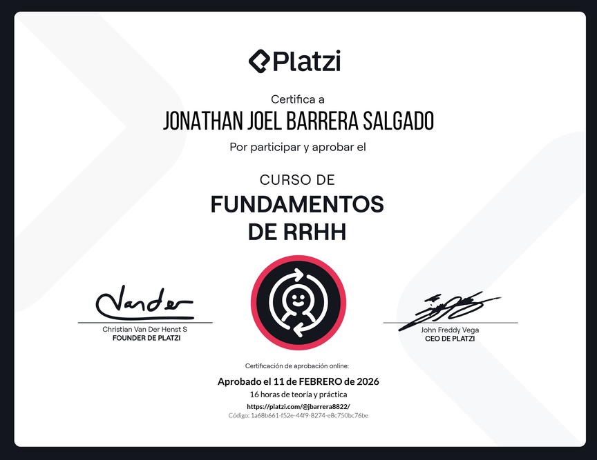 Diploma del Curso de Fundamentos de Recursos Humanos