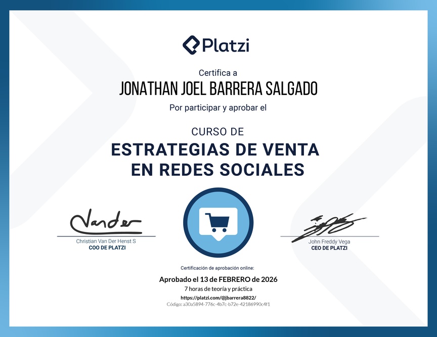 Diploma del Curso de Estrategias de Venta en Redes Sociales: Análisis de Métricas