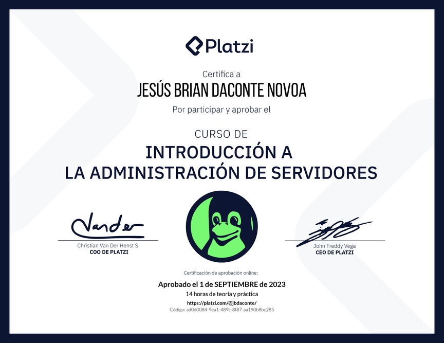 Diploma del Curso de Introducción a la Administración de Servidores Linux