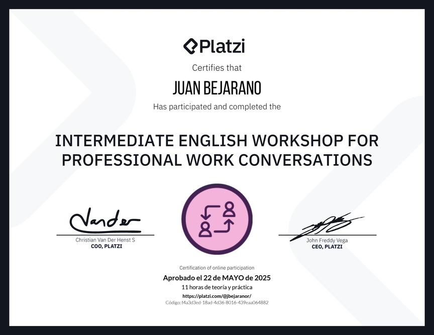 Diploma del Curso de Inglés Práctico para Conversaciones de Trabajo