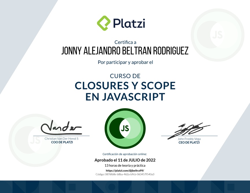 Diploma del Curso de Closures y Scope en JavaScript