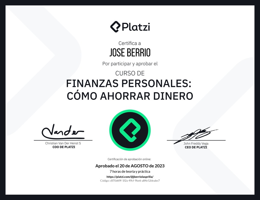 Diploma del Curso de Estrategias de Ahorro y Planificación Financiera