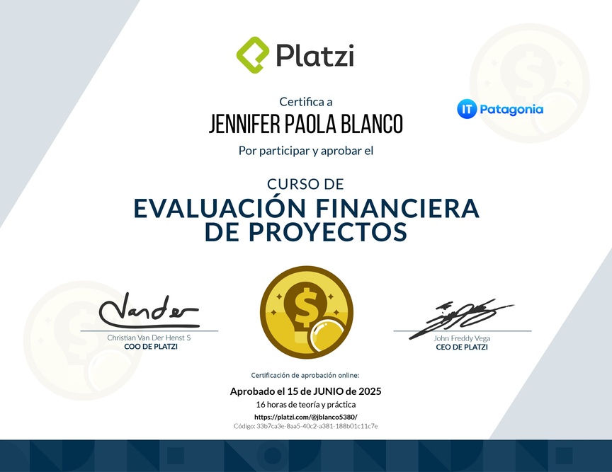 Diploma del Curso de Evaluación Financiera de Proyectos