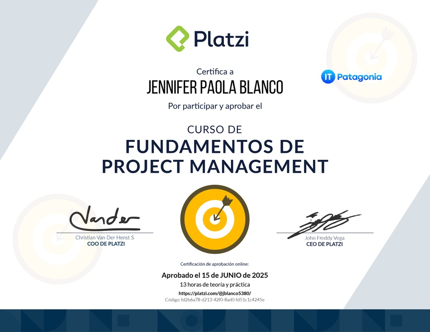 Diploma del Curso de Fundamentos de Project Management