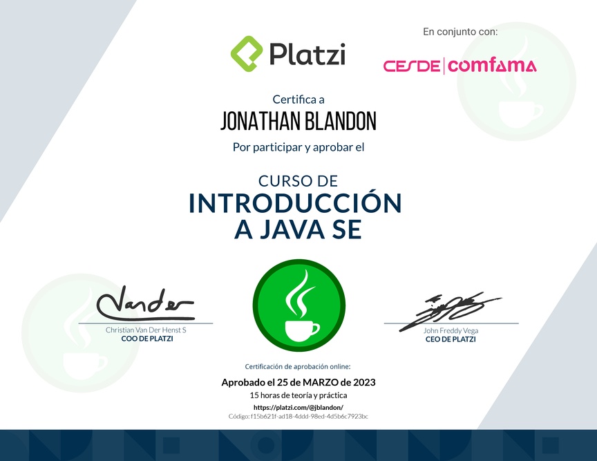 Diploma del Curso de Introducción a Java