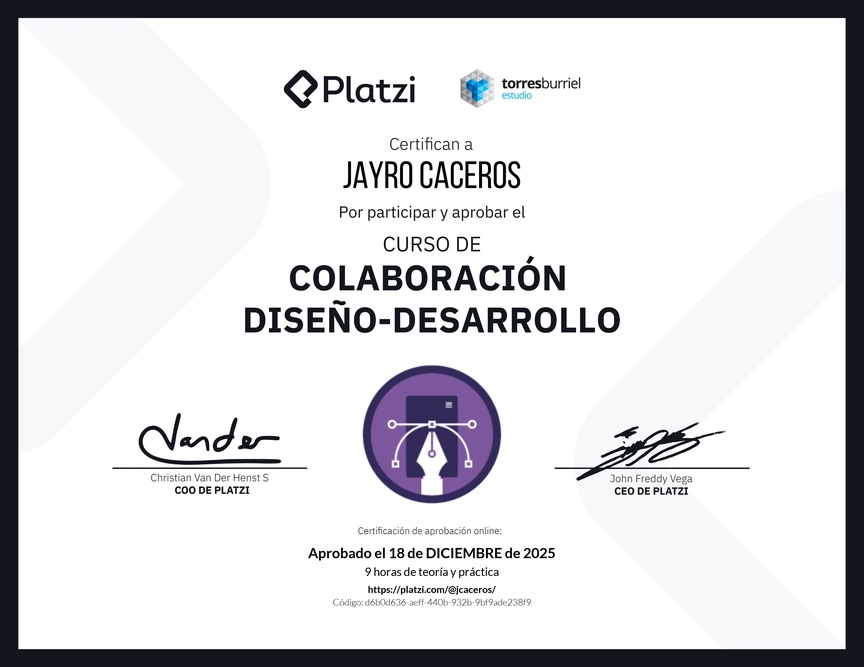Diploma del Curso de Colaboración Diseño-Desarrollo