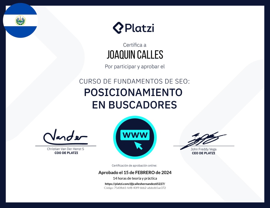 Diploma del Curso de Fundamentos de SEO y Posicionamiento Web