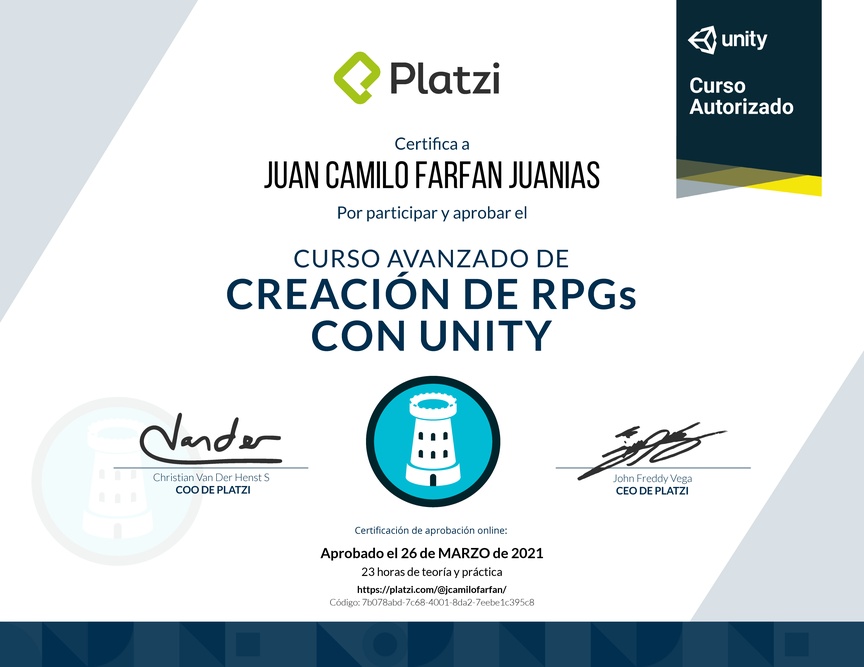 Diploma del Curso Avanzado de Creación de RPGs con Unity